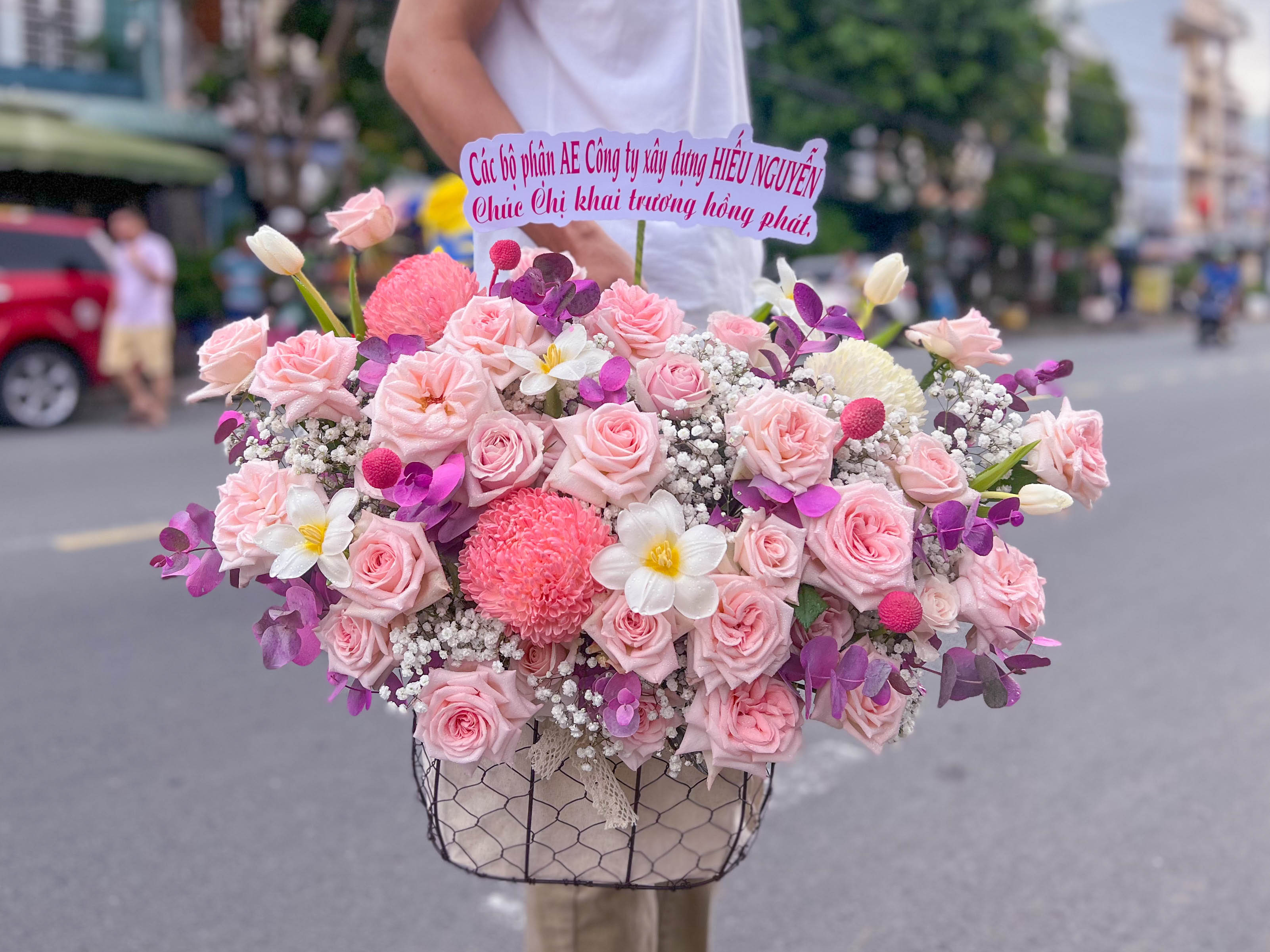 GIỎ HOA HỒNG MIX CÚC MẪU ĐƠN NHẬP KHẨU SIZE LỚN - GH43